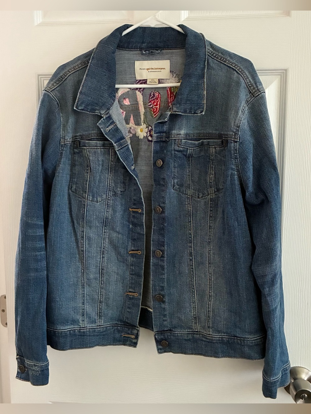 Pilcro and the Letterpress Amore Embroidered Denim Jacket, Size Large - Picture 4 of 8